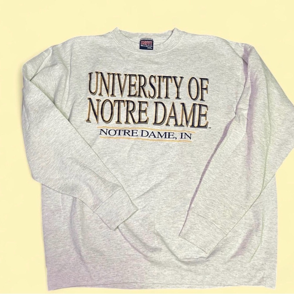 Vintage 90s Grey Notre Dame Uni Fighting Irish Crewneck Sweatshirt Made USA XXL